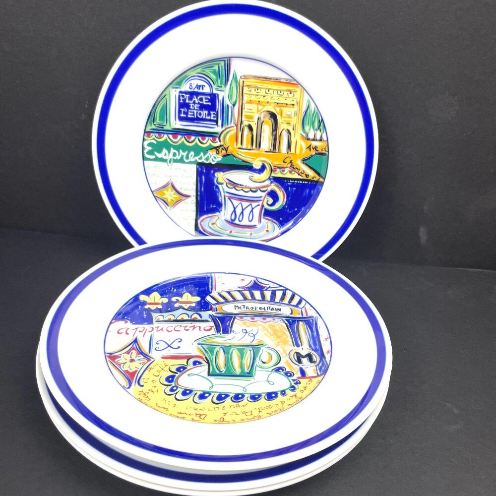 Set 4 Williams-Sonoma Exclusive Parisian Cafe 8" Appetizer Plates Made in Japan